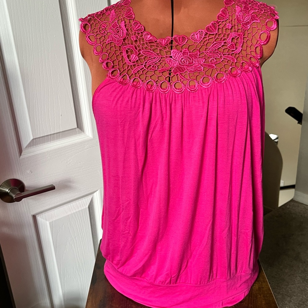 Pink Sleeveless Lace Top